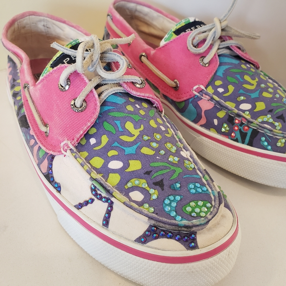 /Sperry/ 8.5 "Blinged" Boatshoes - Multicolored bedazzled upcycled slip on shoes